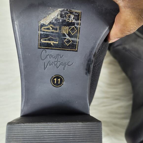 Crown Vintage Astalema Black Leather Ankle Boots Women Sze 11 Block Heel Booties - Picture 11 of 11